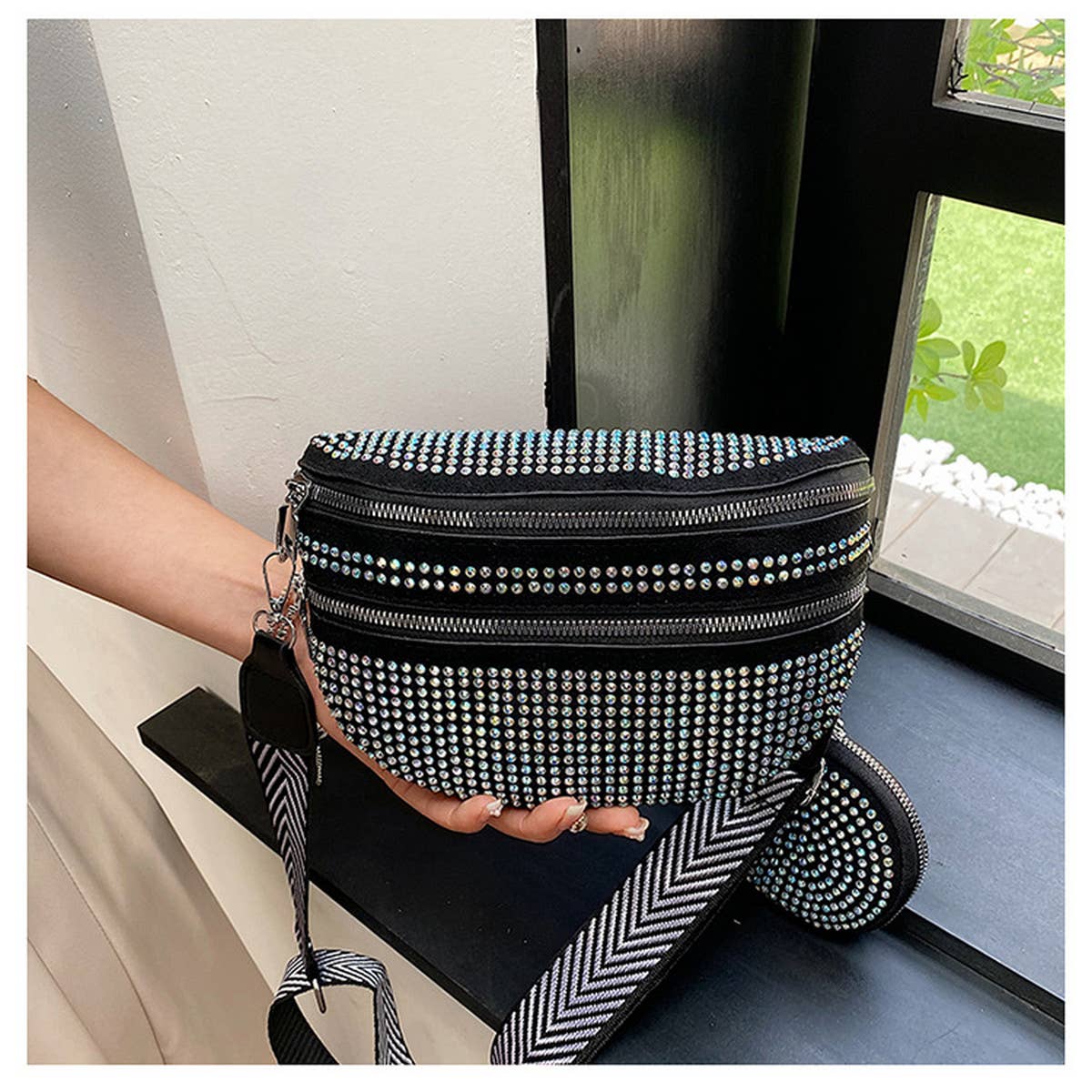 Fashionable Diamond Double Layer Waist Bag_Cwab2083