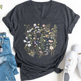 FLORAL V NECK GRAPHIC TEE FOR WOMEN LOOSE FIT_CWTTS1483