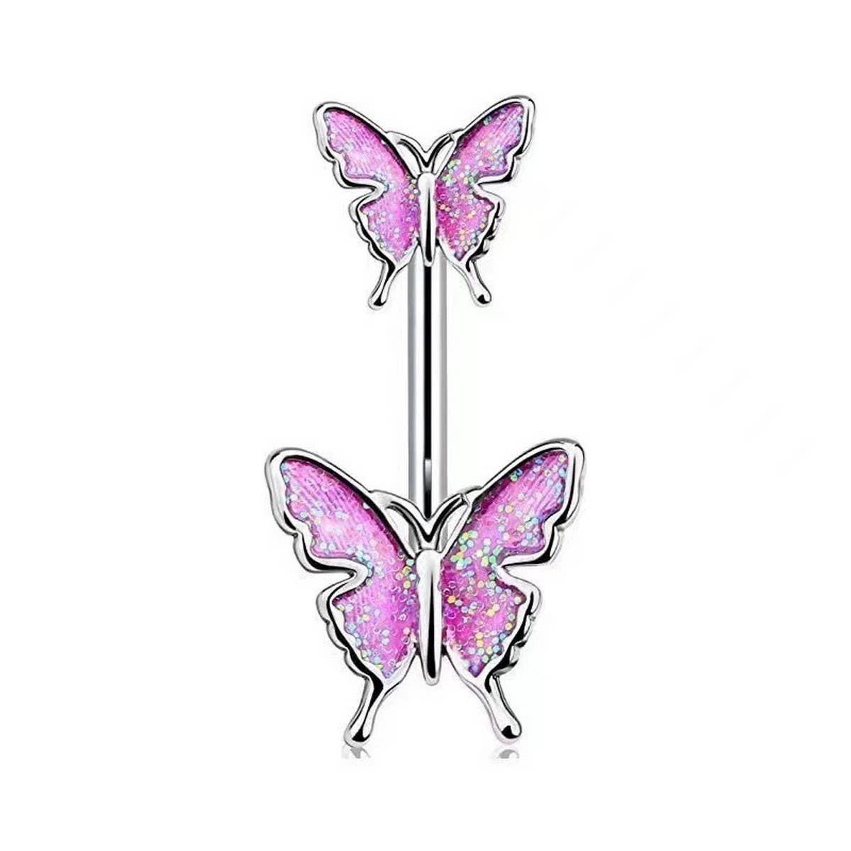 GLITTER BUTTERFLY BELLY RING RESIN BODY PIERCING_CWMM9306