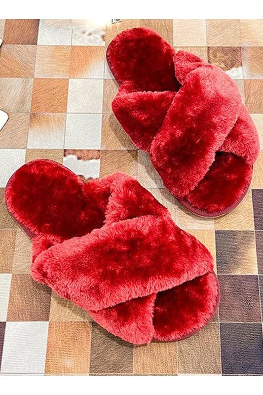 CROSS STRAP FLUFFY CASUAL SLIPPERS_CWSHS199