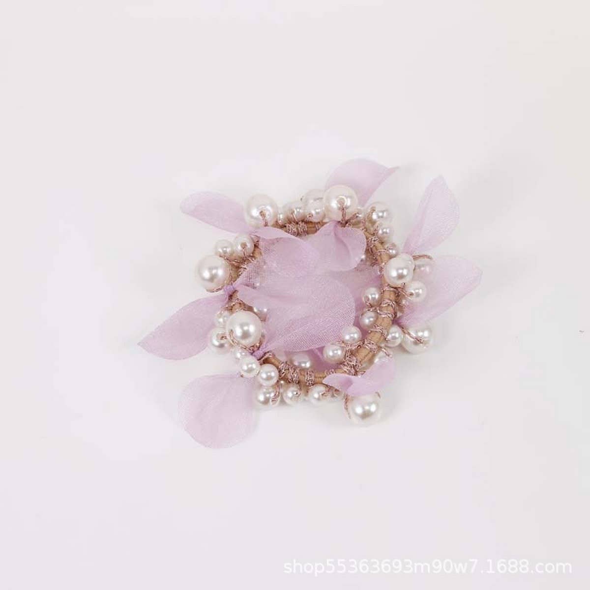 ELEGANT LACE PEARL HAIR TIE BUN PONYTAIL BAND_CWAHA6875