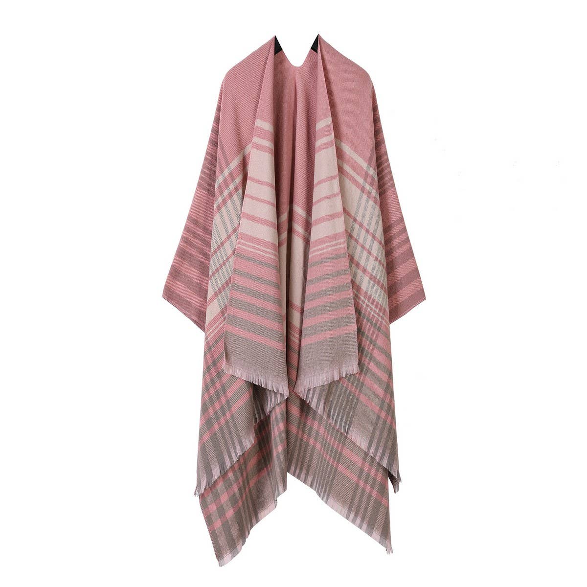LINE PLAID SPLIT SHAWL THICK LARGE SIZE SCARF CAPE_CWASC2233