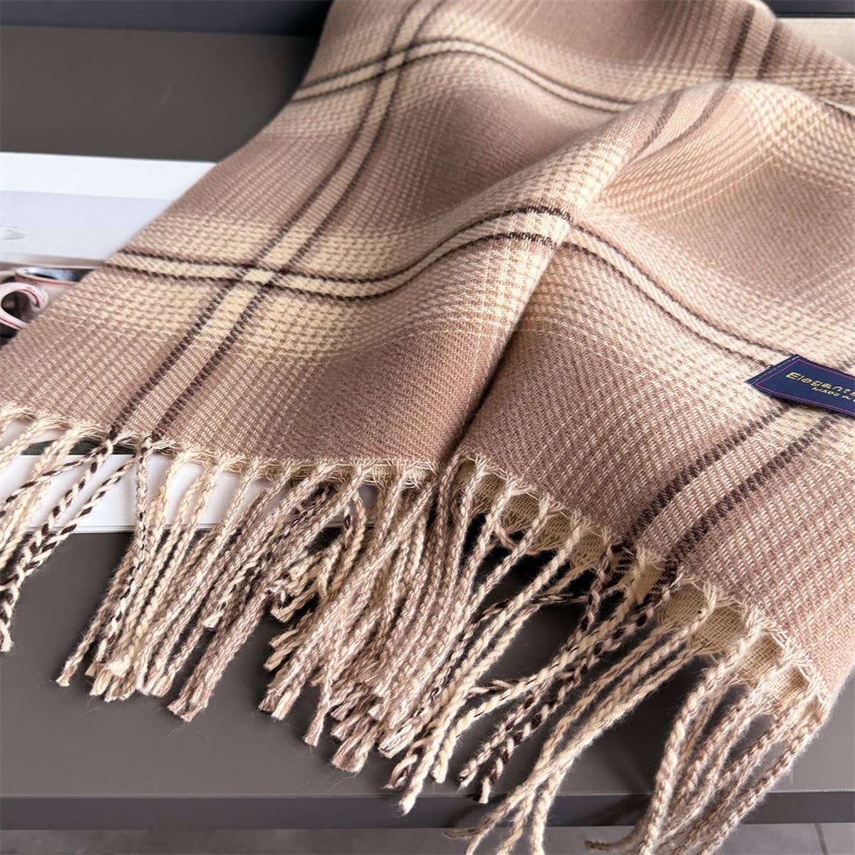 Elegant Plaid Feel Soft Winter Tassel Scarf_Cwasc03241