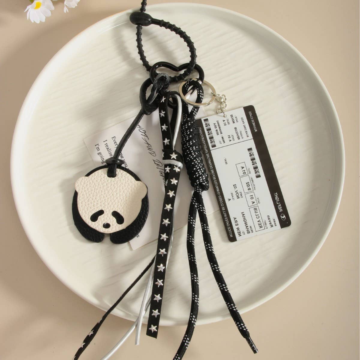 Vintage Pu Panda Acrylic Tag Keychain Bag Charm_Cwmm7872
