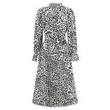 Stand Collar Lace-Up Pleated Casual Long Dress