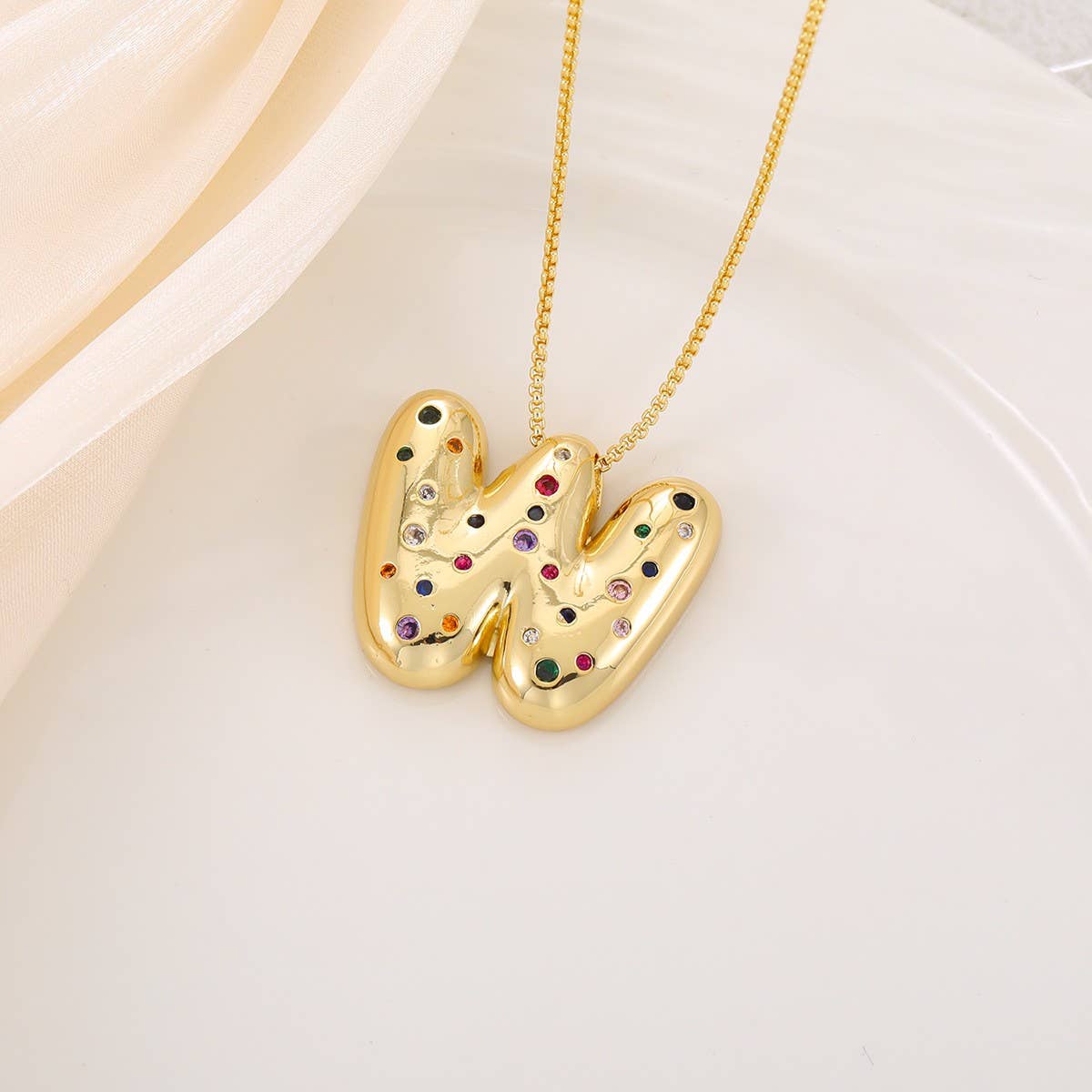 CREATIVE GLOSSY COLORFUL LETTER PENDANT NECKLACE_CWMM5877