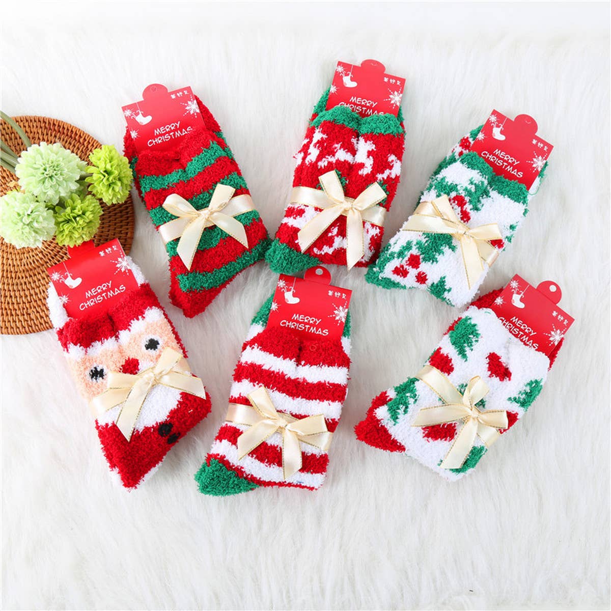 CHRISTMAS TREE THICKENED BOW CHRISTMAS SOCKS_CWMS0626