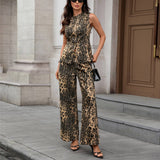 Washed American Retro Leopard Print Denim Set