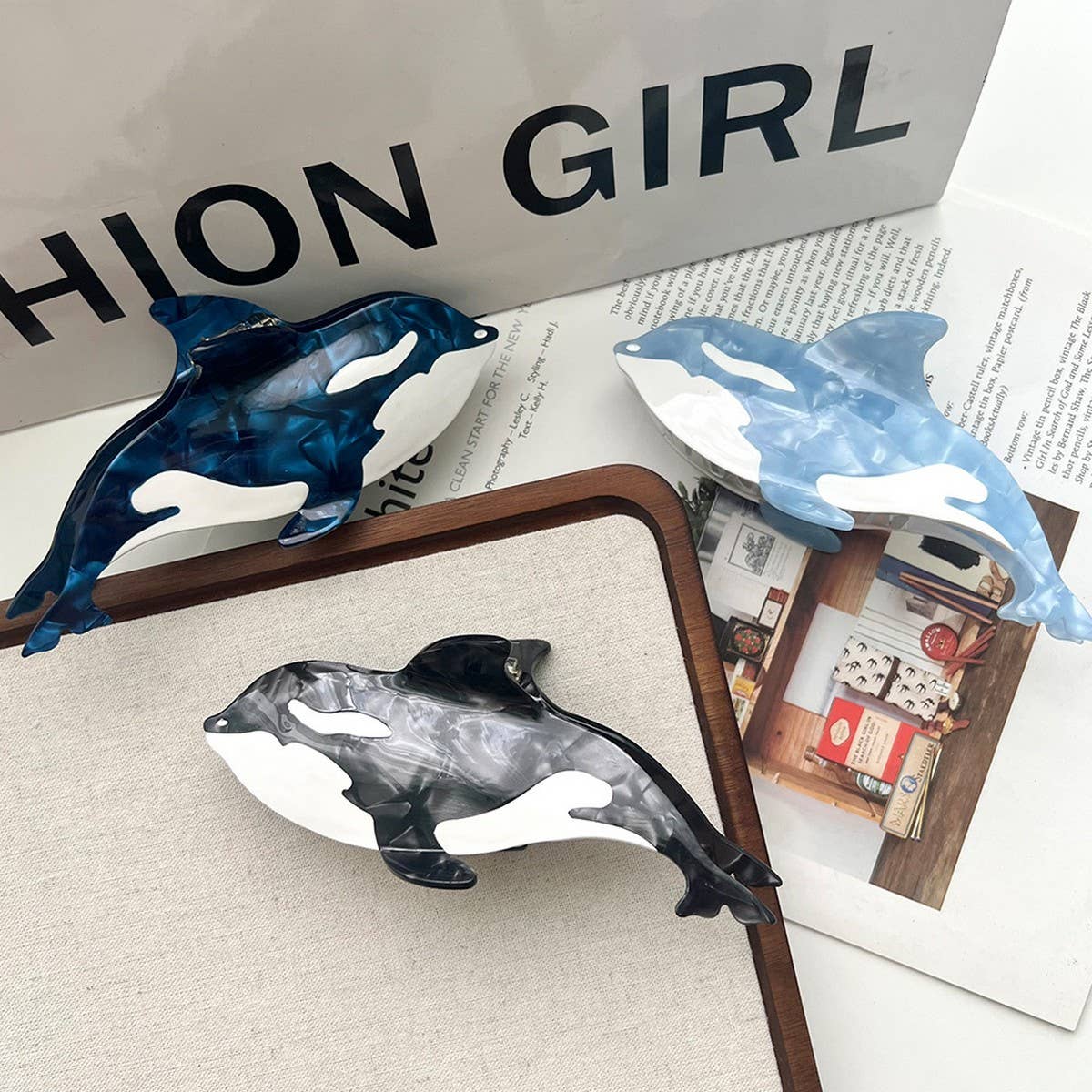 Tricolor Orca Acetate Claw Clip Ocean Chic Style