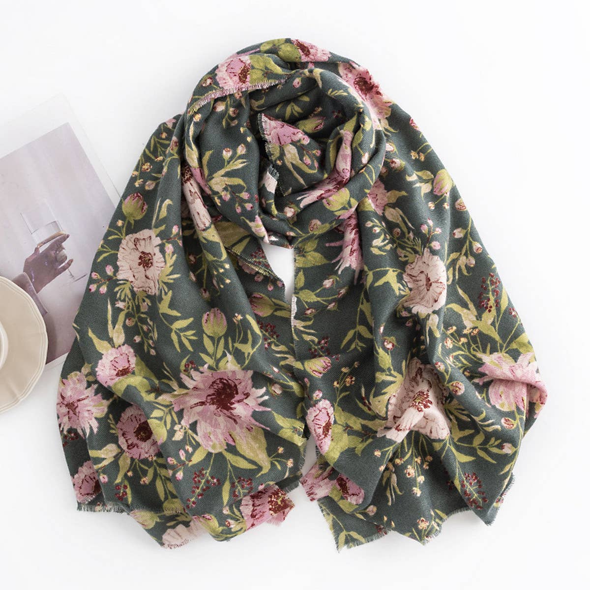 FLORAL PRINT WINTER SCARF SOFT ELEGANT LONG SHAWL_CWASC0462