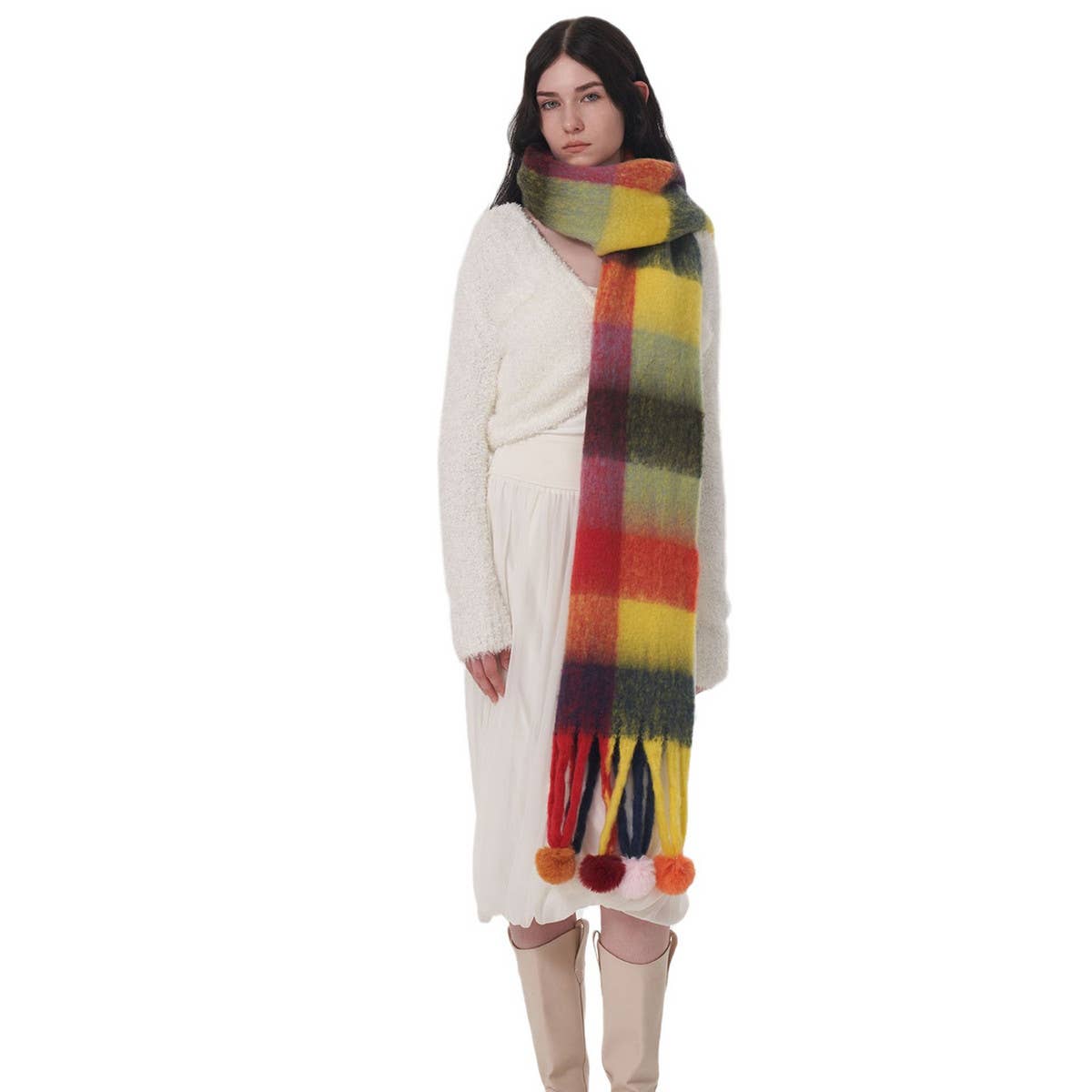 STRIPED PLAID WARM FRINGED SHAWL SCARF_CWASC0337