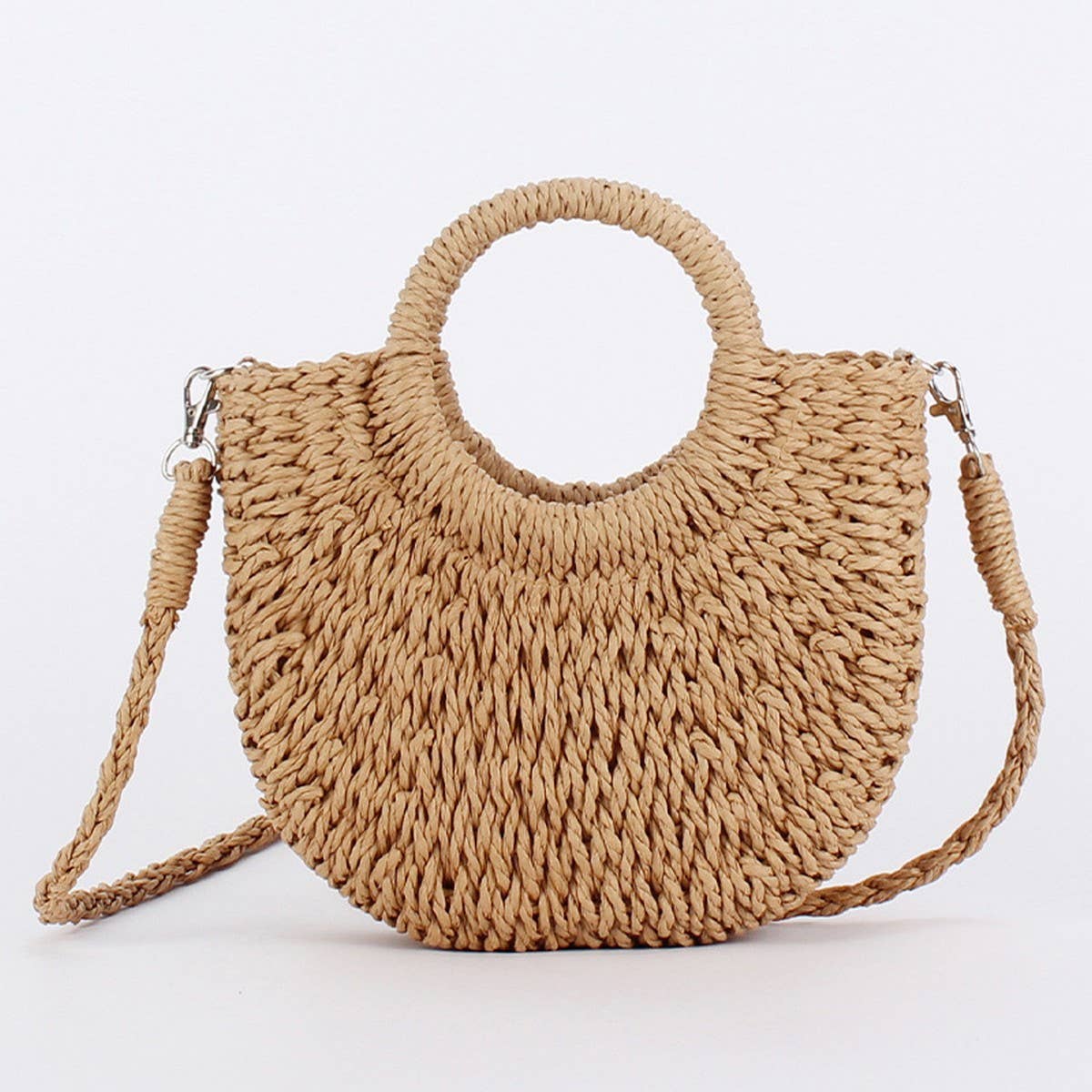 SOLID COLOR SEMI CIRCLE HANDMADE STRAW BAG_CWAB4696