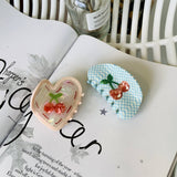 CHERRY HEART GINGHAM HAIR CLAW CLIP CUTE STYLE_CWAHA2145