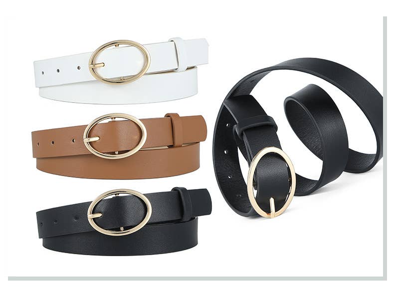 Leopard Print Pu Leather Belt With Round Buckle