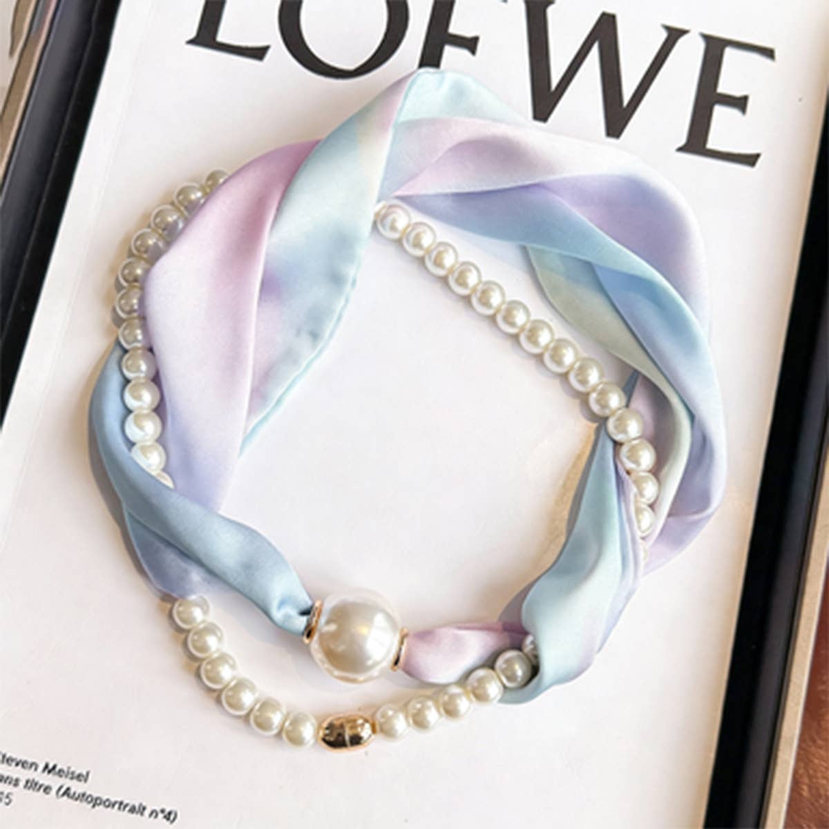 Pearl Magnetic Skinny Silk Neck Scarf_Cwasc03938