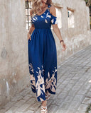 Stylish Off-The-Shoulder Print Waist Long Dress