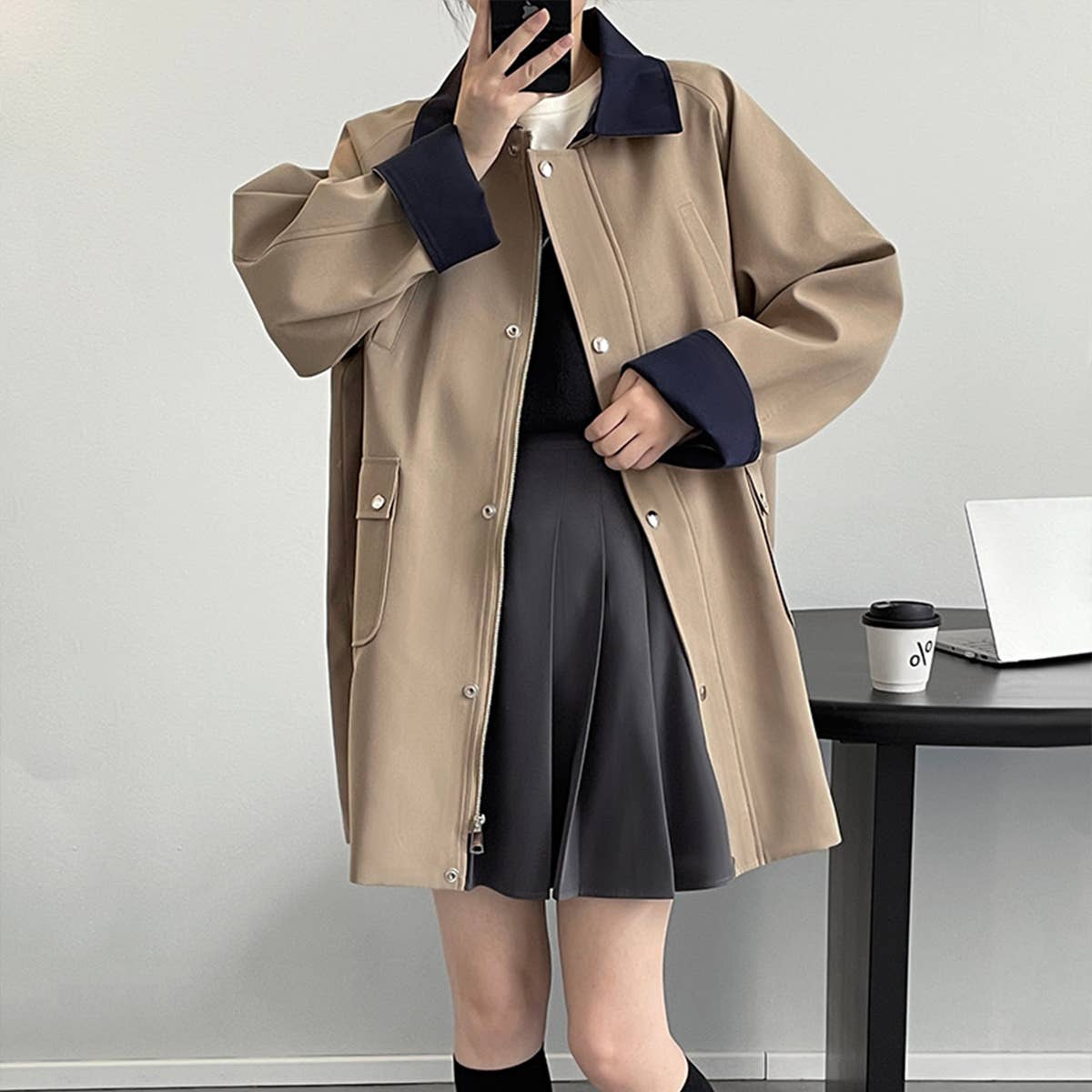 Vintage Workwear Patchwork Trench Coat