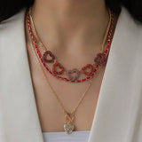 NEW LOVE PEACH STACKING NECKLACE SET FOR WOMEN_CWAJE2919
