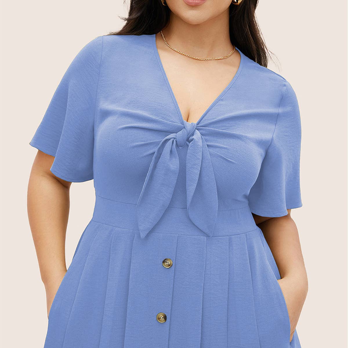 Waist Cinched V-Neck Maxi Dress Flowy Hem_Cwdhl1046