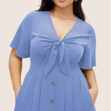 Waist Cinched V-Neck Maxi Dress Flowy Hem_Cwdhl1046