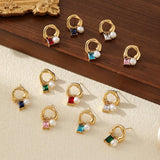 HIGHLIGHT BEAD SQUARE COLORED ZIRCONIA EARRINGS_CWMM3596