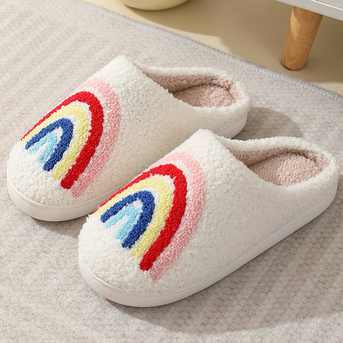 Warm Cotton Slippers With Rainbow Pattern