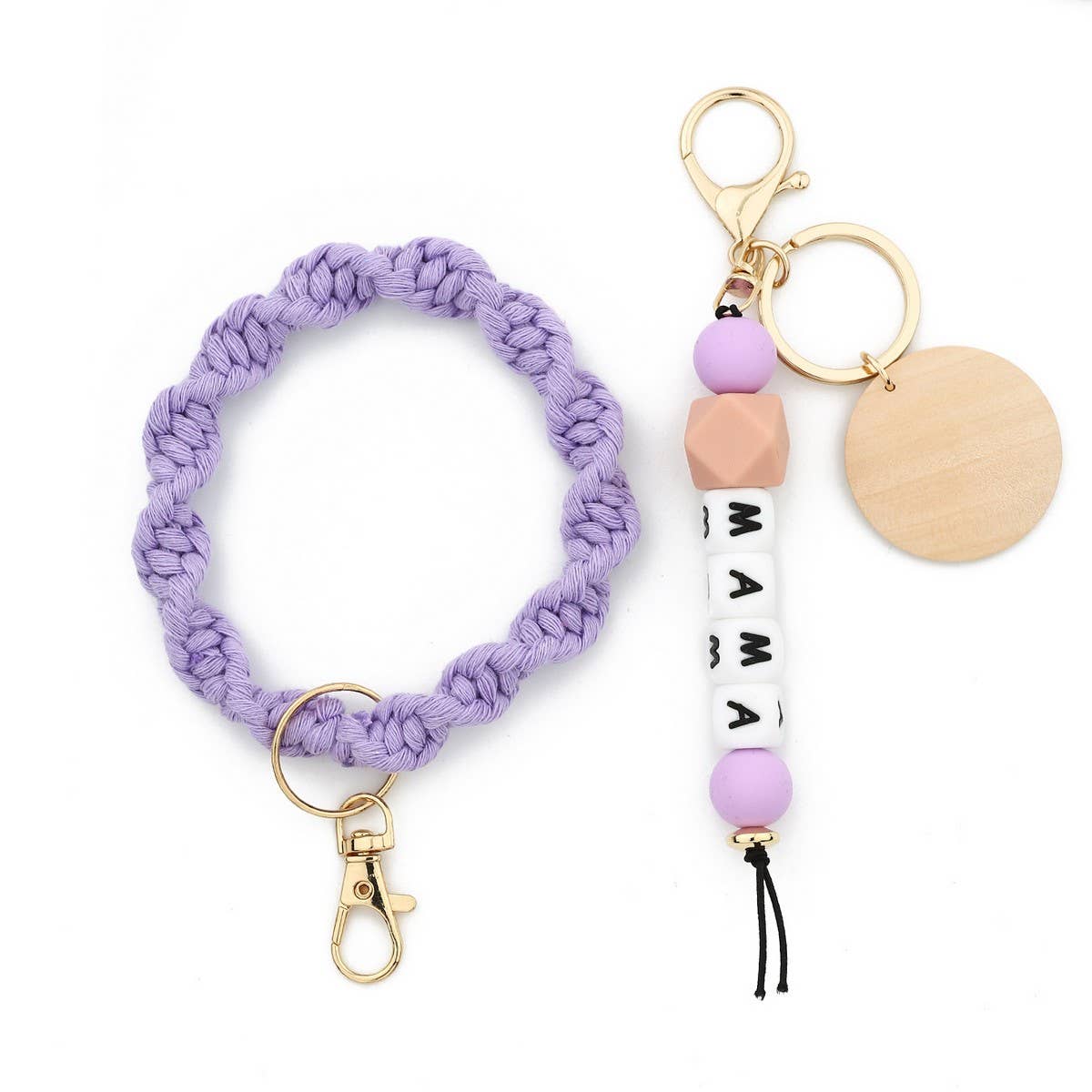 MAMA LETTER BRAIDED SILICONE BEAD KEYCHAIN_CWMM6880