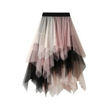 COLORBLOCK LAYERED TULLE IRREGULAR MIDI SKIRT_CWBMS0385