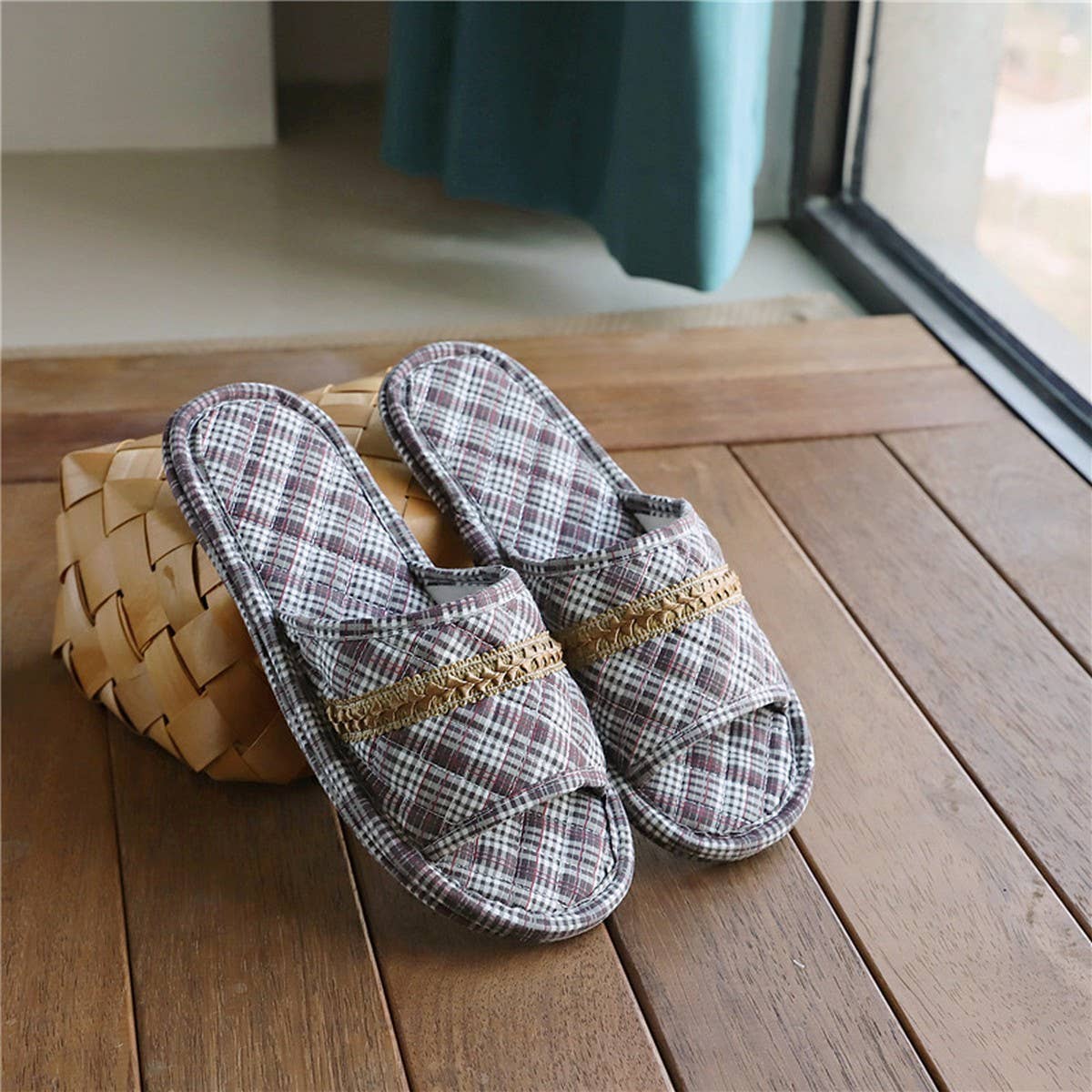 LINEN INDOOR SLIPPERS FOR HOME COUPLE WEAR_CWSHF0171