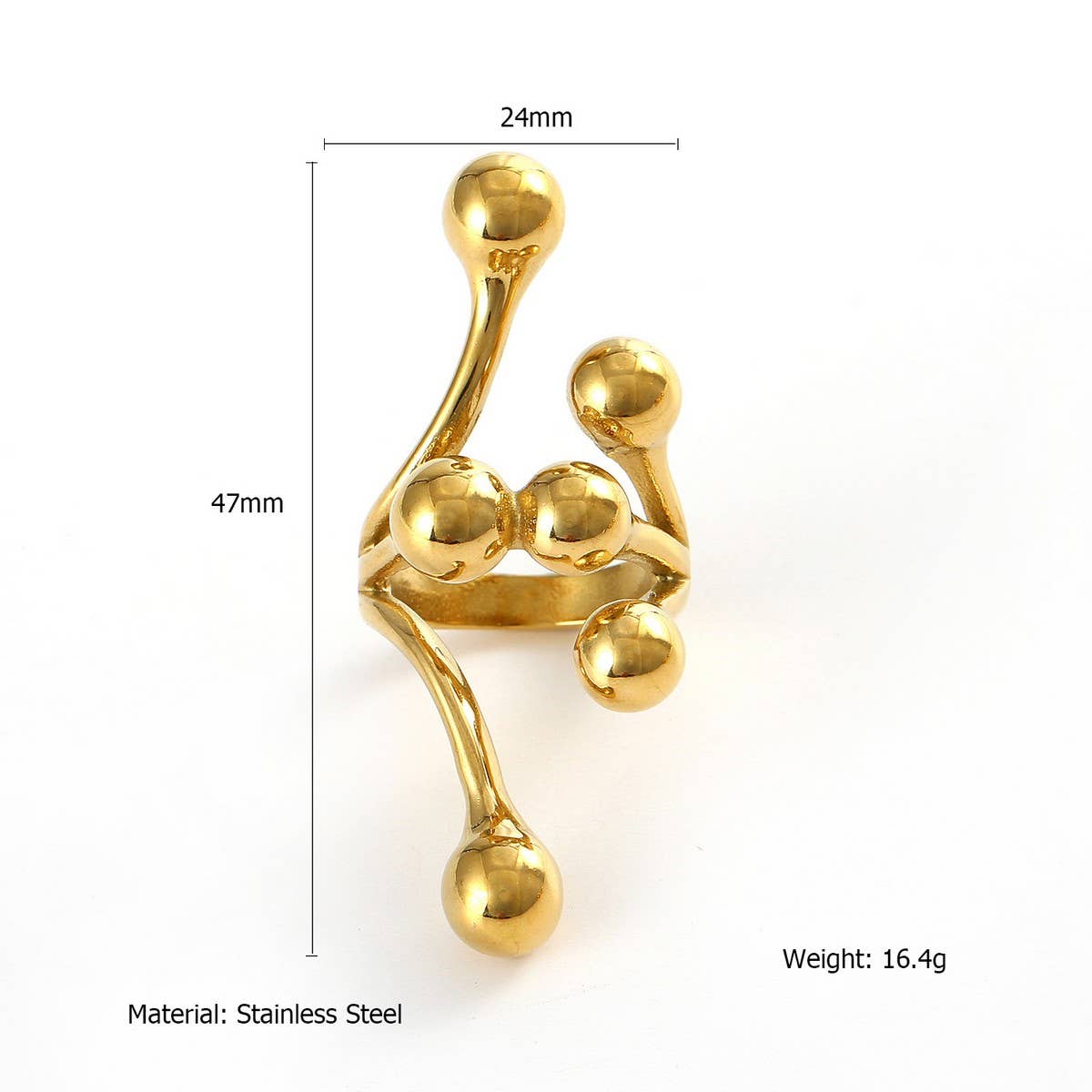 Trendy 18K Gold Plated Steel Statement Ring_Cwmm8937