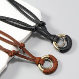 SIMPLE DOUBLE CIRCLE PENDANT COWHIDE NECKLACE_CWMM4607