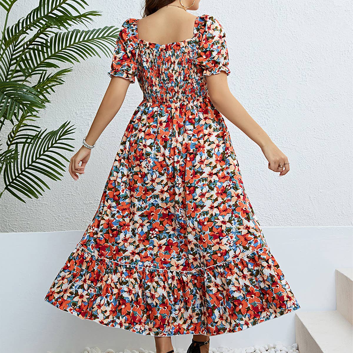 SLIM FIT FLORAL DRESS OFF SHOULDER SUMMER_CWDMD5968