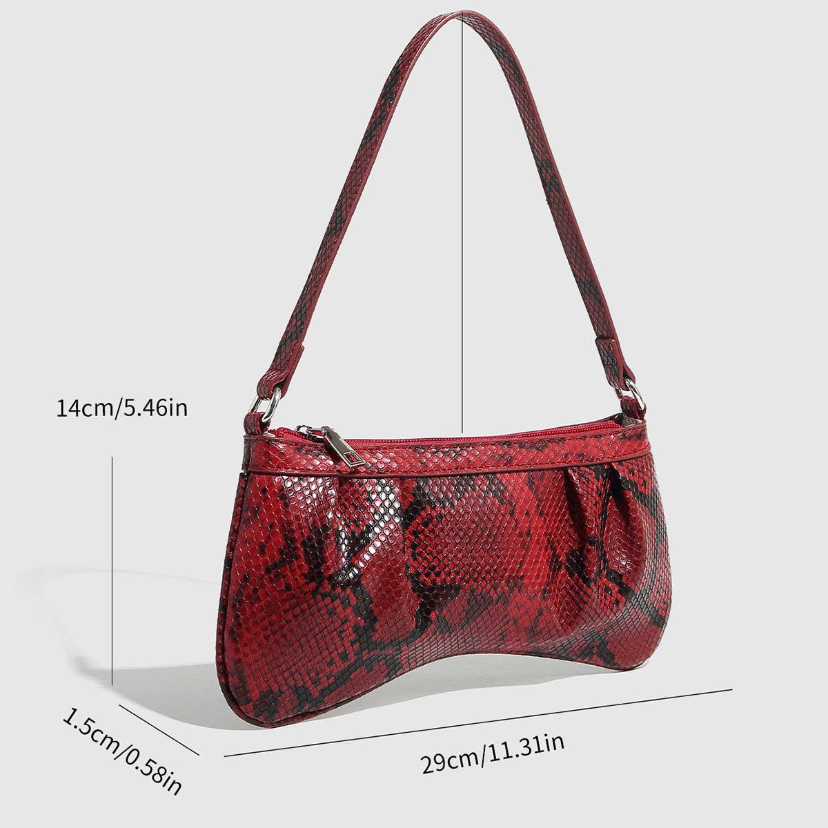 Wine Red Snake Print Mini Shoulder Bag For Women_Cwab5690