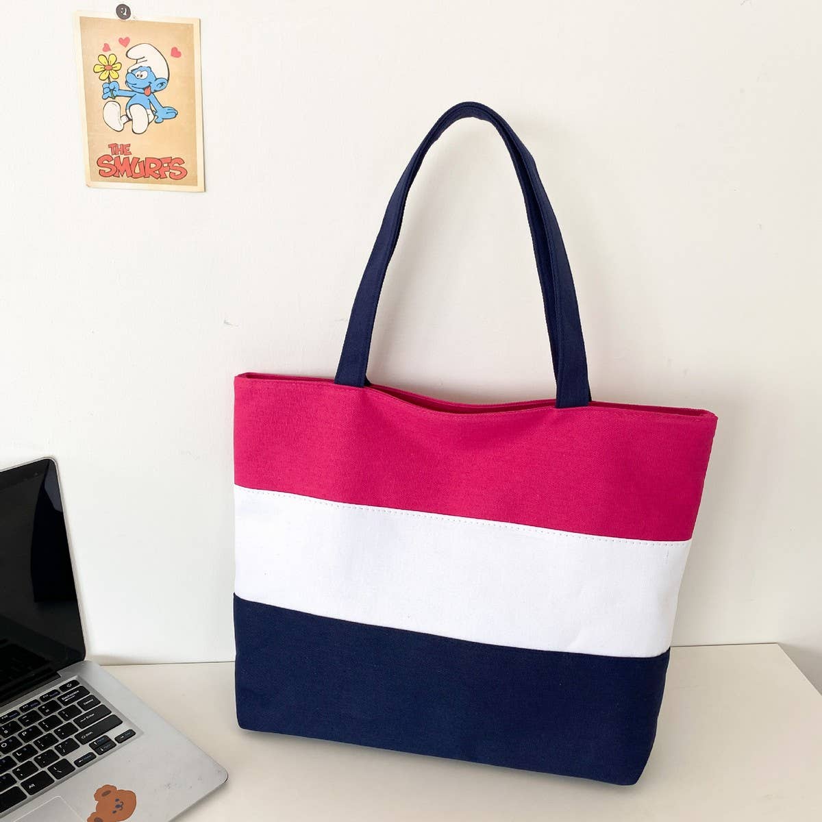 THREE COLOR THICK STRIPED CANVAS TOTE BAG_CWAB1695