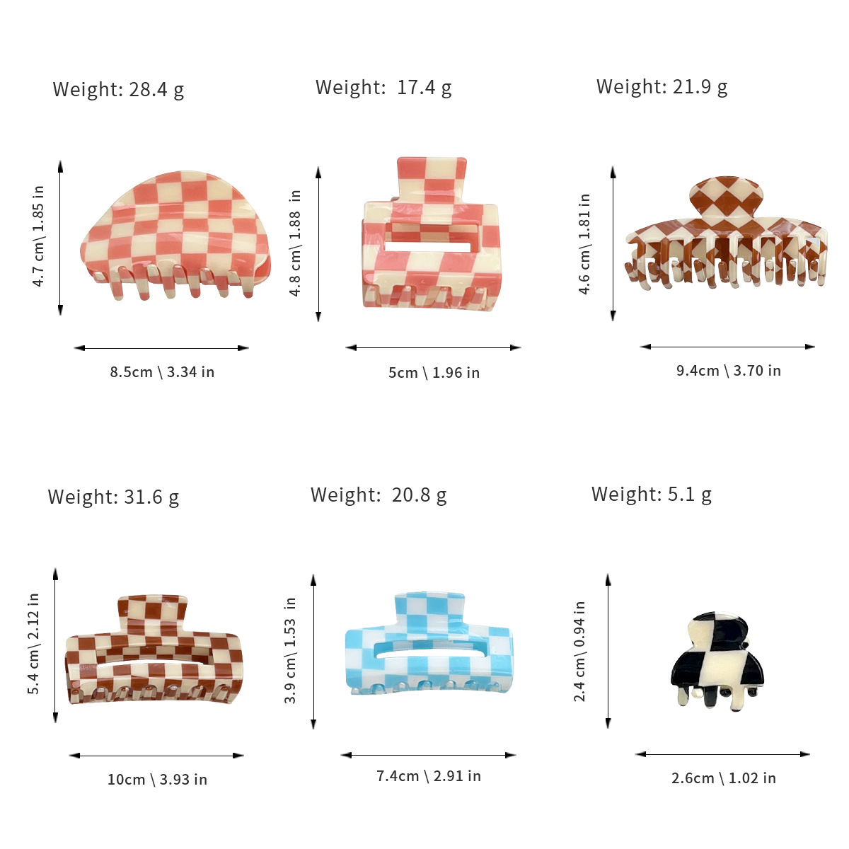 Checkerboard Hair Claw ? Candy Color Acetate Look_Cwmm10084