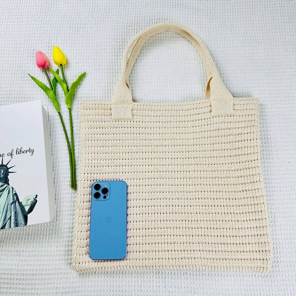 Cwab4574_Solid Color Large Capacity Knitted Shoulder Bag