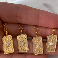 STAINLESS STEEL 3D RELIEF OPAL PENDANT NECKLACE_CWMM3908