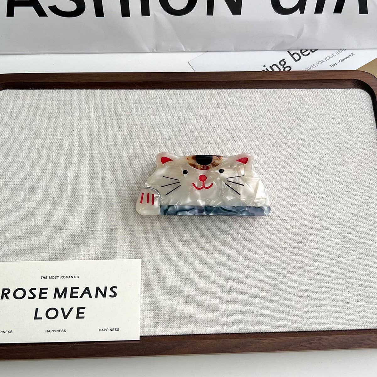 CUTE CARTOON CAT ACETATE HAIR CLIP WITH BUNNY_CWAHA5719