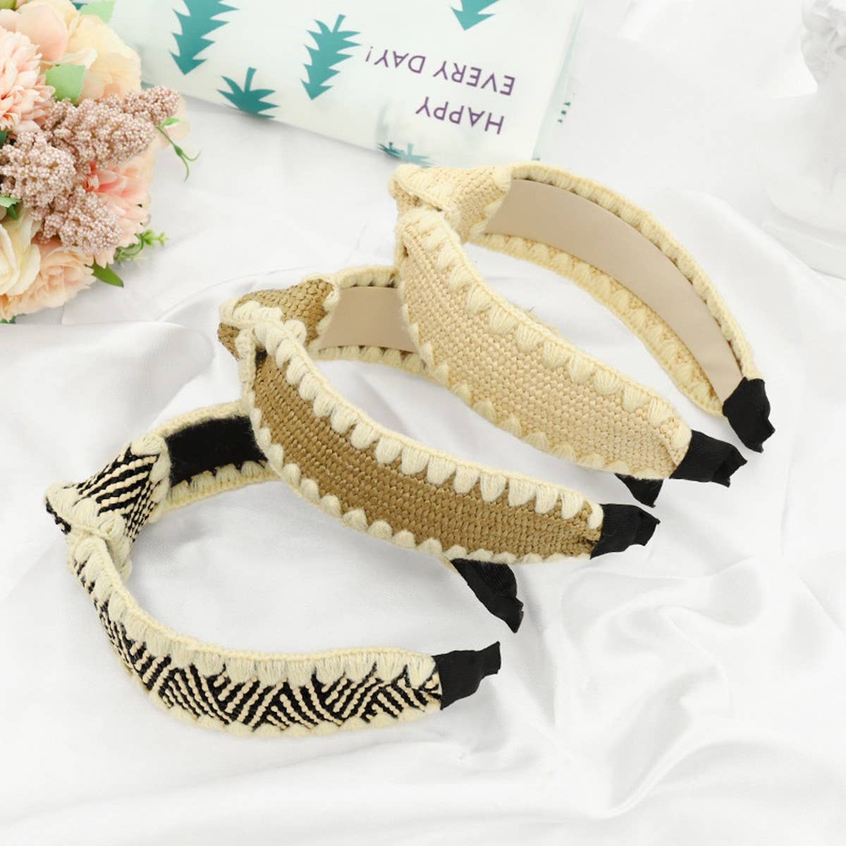 RAFFIA SIMPLE COLOR BLOCKED KNOTTED HEADBANDS_CWAHA1160