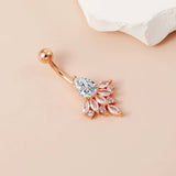 PEACOCK FLOWER BELLY RING ZIRCON NAVEL PIERCING_CWMM9307