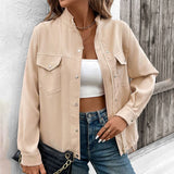 Solid Color Zip-Up Jacket With Standing Collar