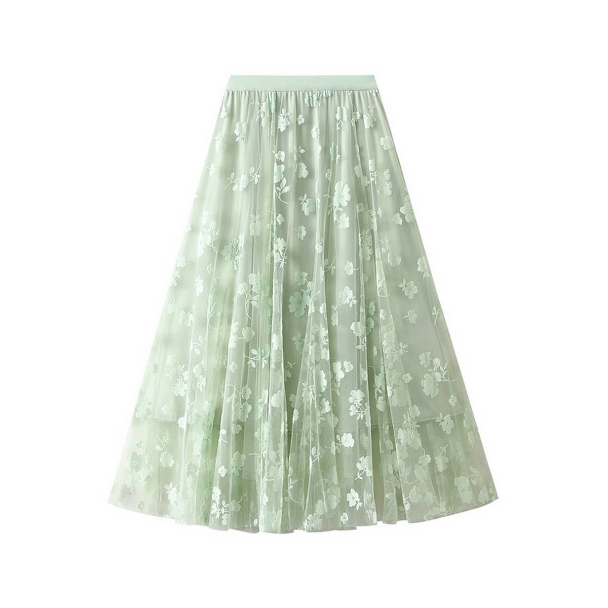 FLOCKED TULLE PATCHWORK A LINE FLARED SKIRT_CWBMS0405
