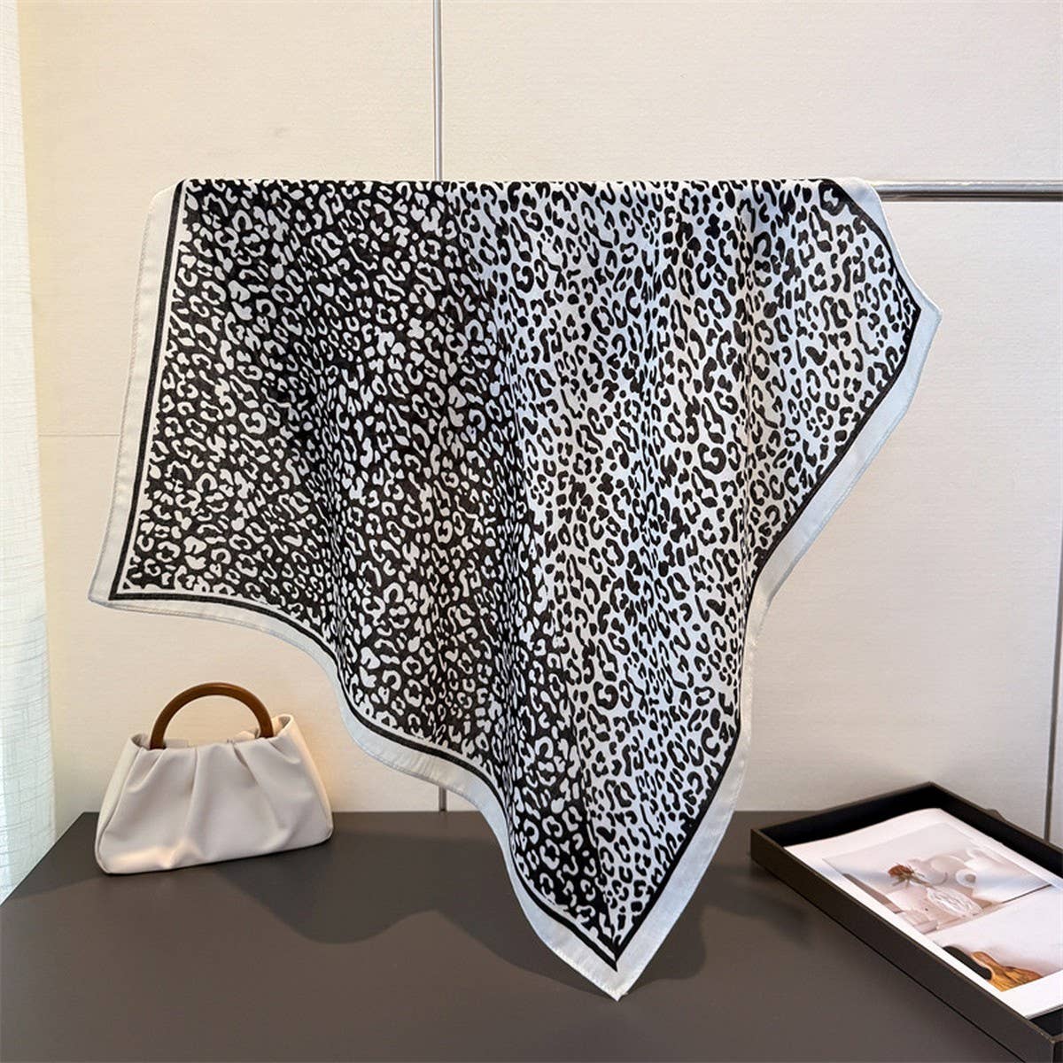 Leopard Herringbone Color Block Silk Scarf_Cwasc03315