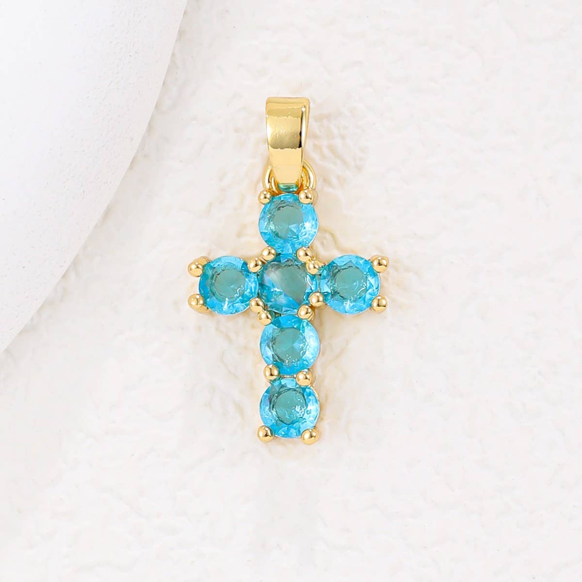 COLORFUL ZIRCON DECEMBER CROSS PENDANT NECKLACE_CWMM5872