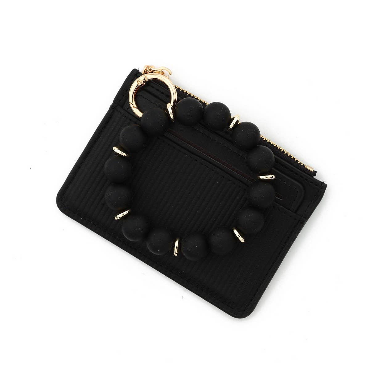 MINIMALIST PU WALLET WITH BEAD BRACELET KEYCHAIN_CWAB4957