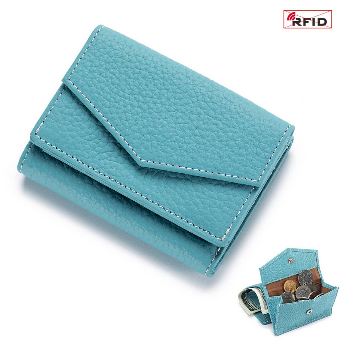 FASHION GENUINE LEATHER SHORT TRIFOLD MINI WALLET_CWAB3785