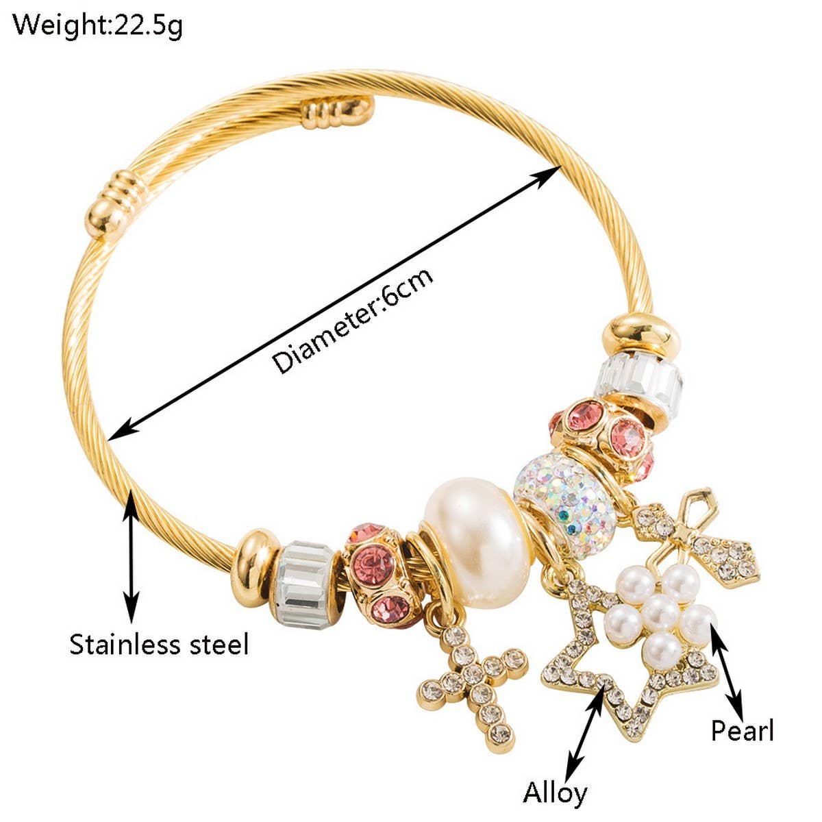 ADJUSTABLE STEEL BRACELET WITH BEAR HEART CROSS_CWMM8583