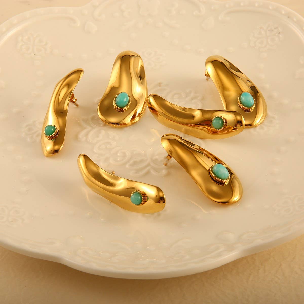 STAINLESS STEEL IRREGULAR NATURAL STONE EARRINGS_CWMM8909