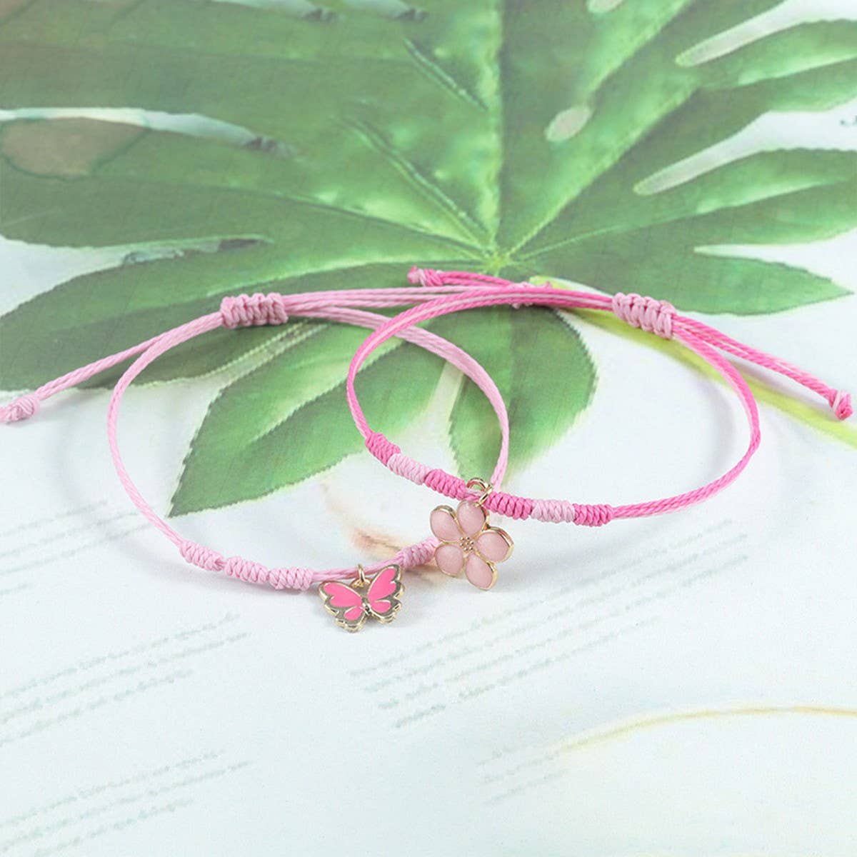 PINK FOUR LEAF CLOVER LOVE WOVEN BRACELET_CWAJE0732