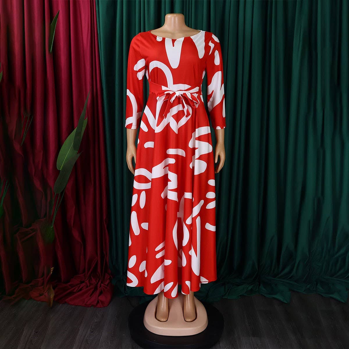 FASHIONABLE PRINTED LACE UP OVERSIZED DRESS_CWDMD3696